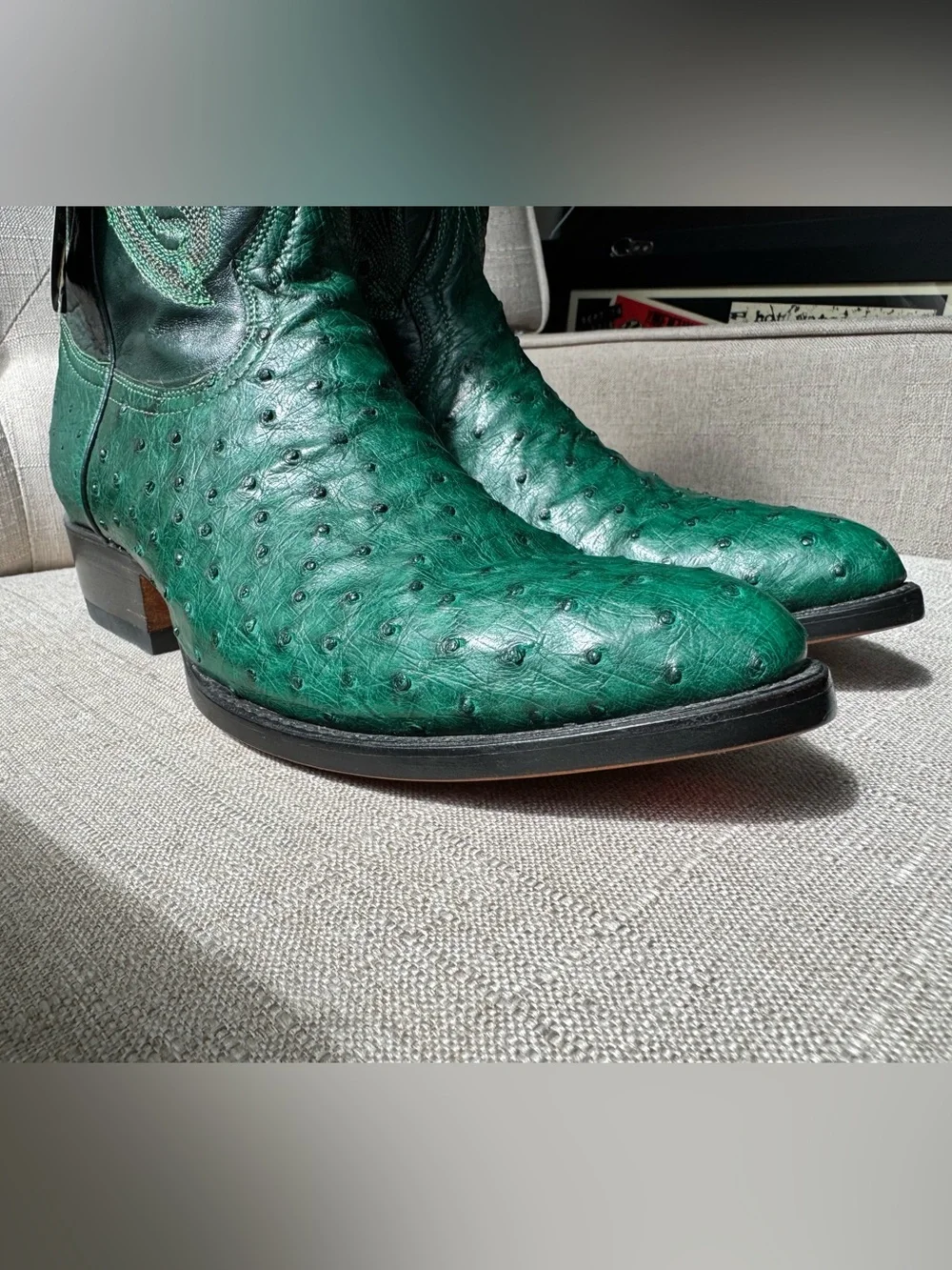 Cuadra Men’s Green Full Quill Ostrich Western Cowboy Boots Size 8 Leather Sole
